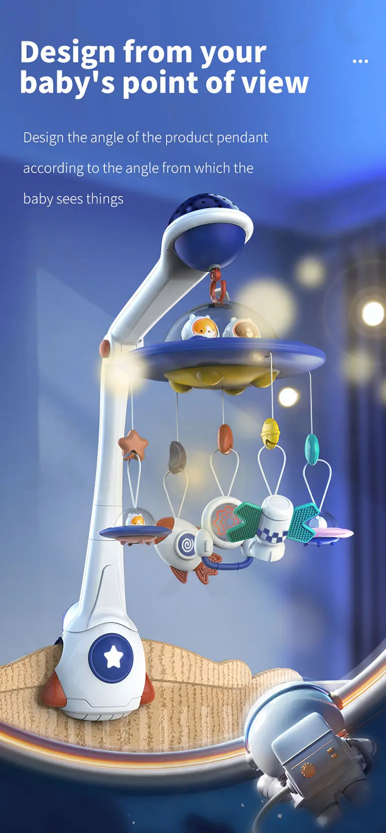 Soothing Space Bed Bell with Star Projection, Music, and Rotating Pendant (TB-4118887) — illustrated product details, panel 3