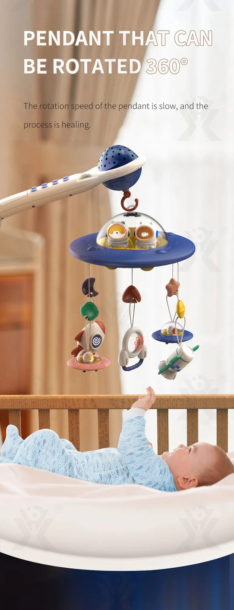 Soothing Space Bed Bell with Star Projection, Music, and Rotating Pendant (TB-4118887) — illustrated product details, panel 5