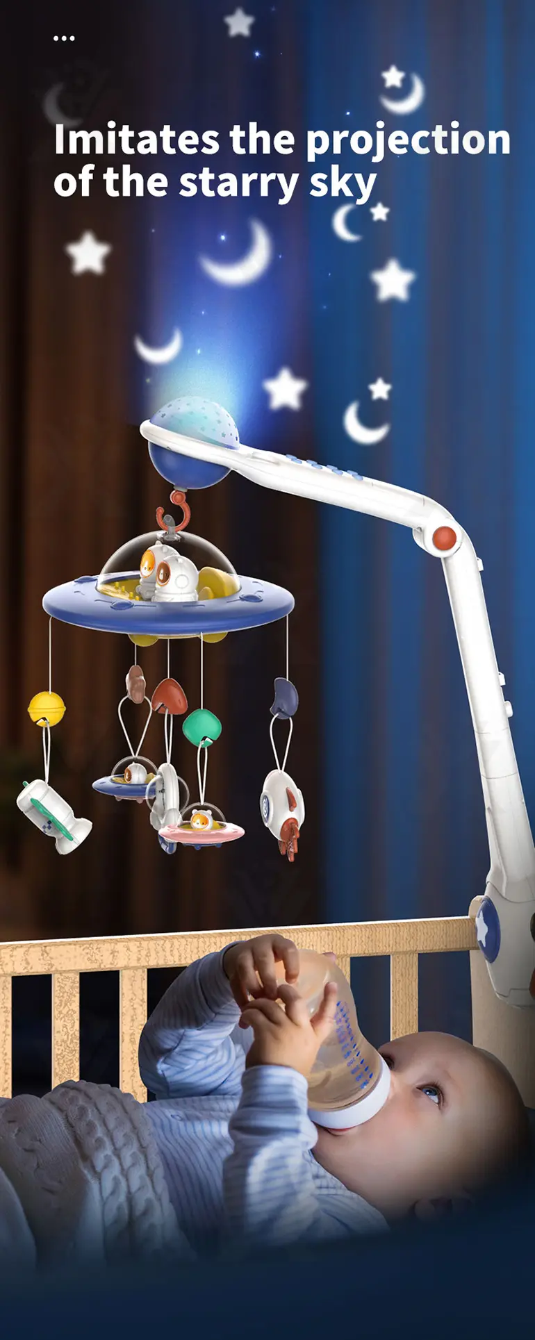 Soothing Space Bed Bell with Star Projection, Music, and Rotating Pendant (TB-4118887) — illustrated product details, panel 6