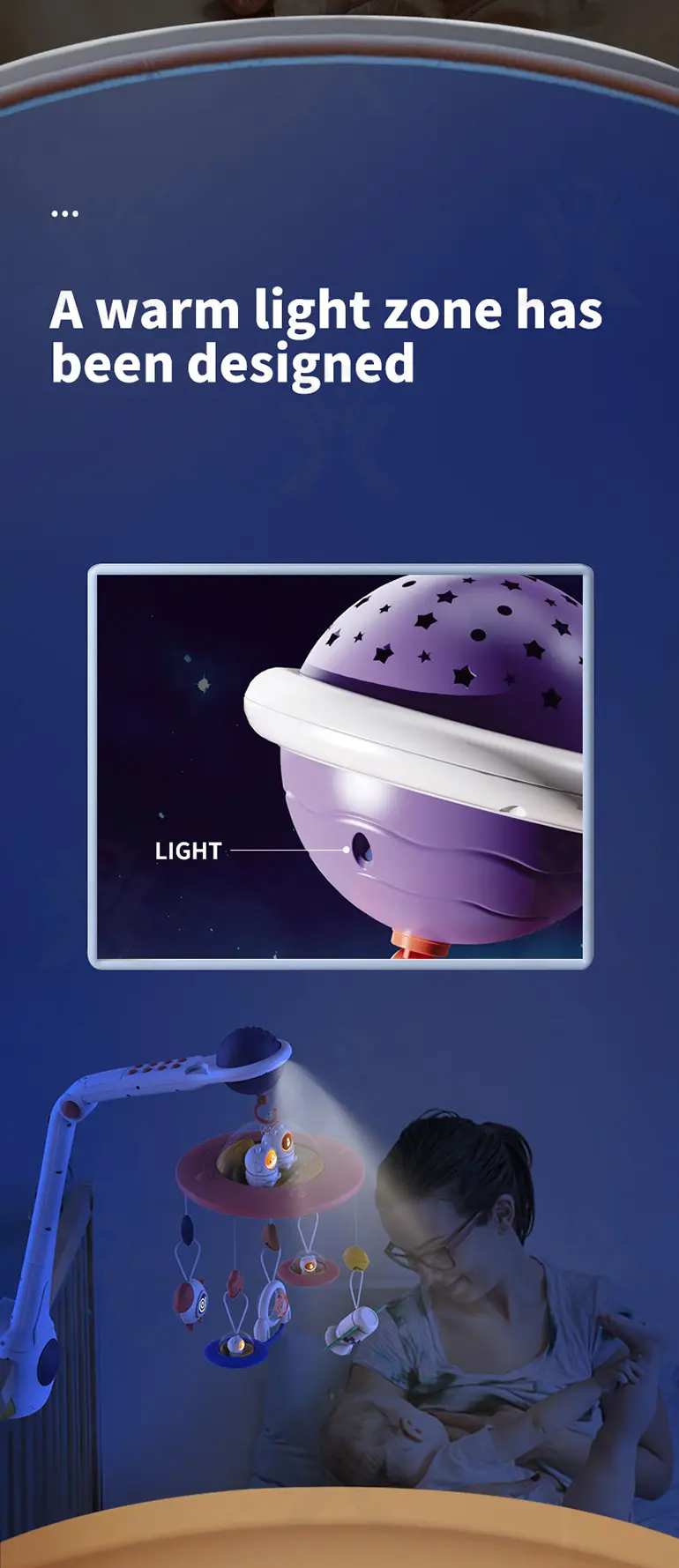 Soothing Space Bed Bell with Star Projection, Music, and Rotating Pendant (TB-4118887) — illustrated product details, panel 8
