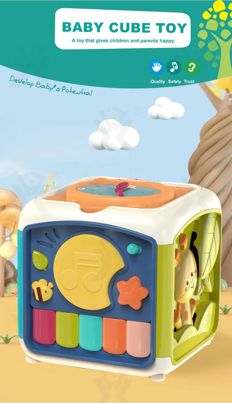 7-in-1 Activity Cube Seven Facet Toy with Music, Shapes, and Interactive Play (TB-4189190) — illustrated product details, panel 1