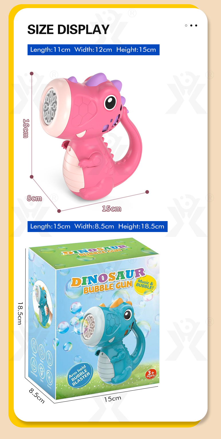 Cute Dinosaur Bubble Machine with Lights & Music (TB-4330915) — illustrated product details, panel 10
