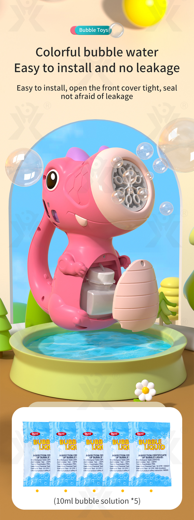 Cute Dinosaur Bubble Machine with Lights & Music (TB-4330915) — illustrated product details, panel 6