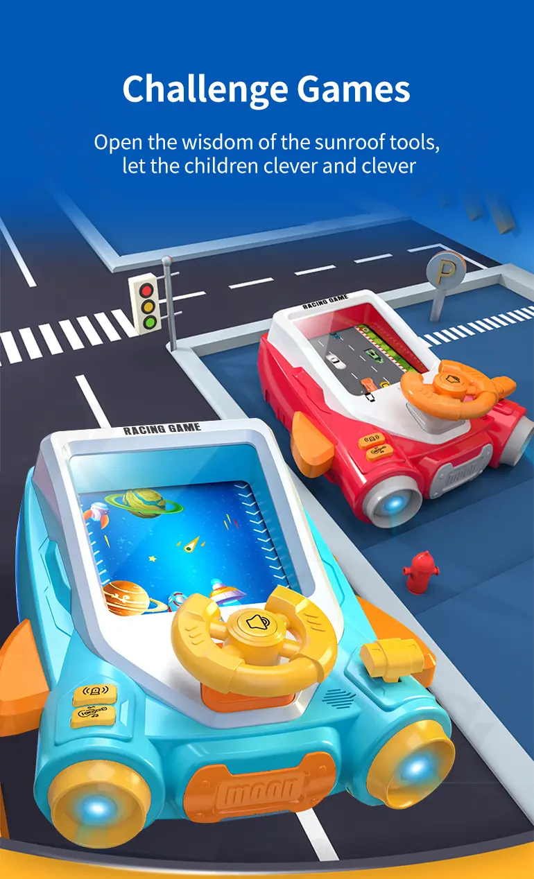 2-in-1 Space Car Game Machine Toy with Lights, Sounds, and Dual Charging Options (TB-4024131) — illustrated product details, panel 1