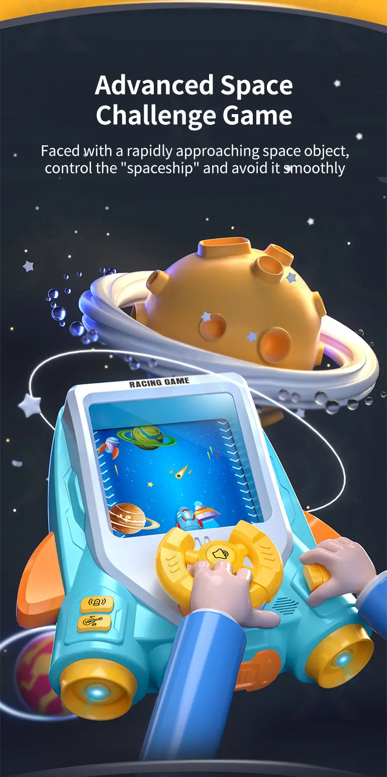 2-in-1 Space Car Game Machine Toy with Lights, Sounds, and Dual Charging Options (TB-4024131) — illustrated product details, panel 3