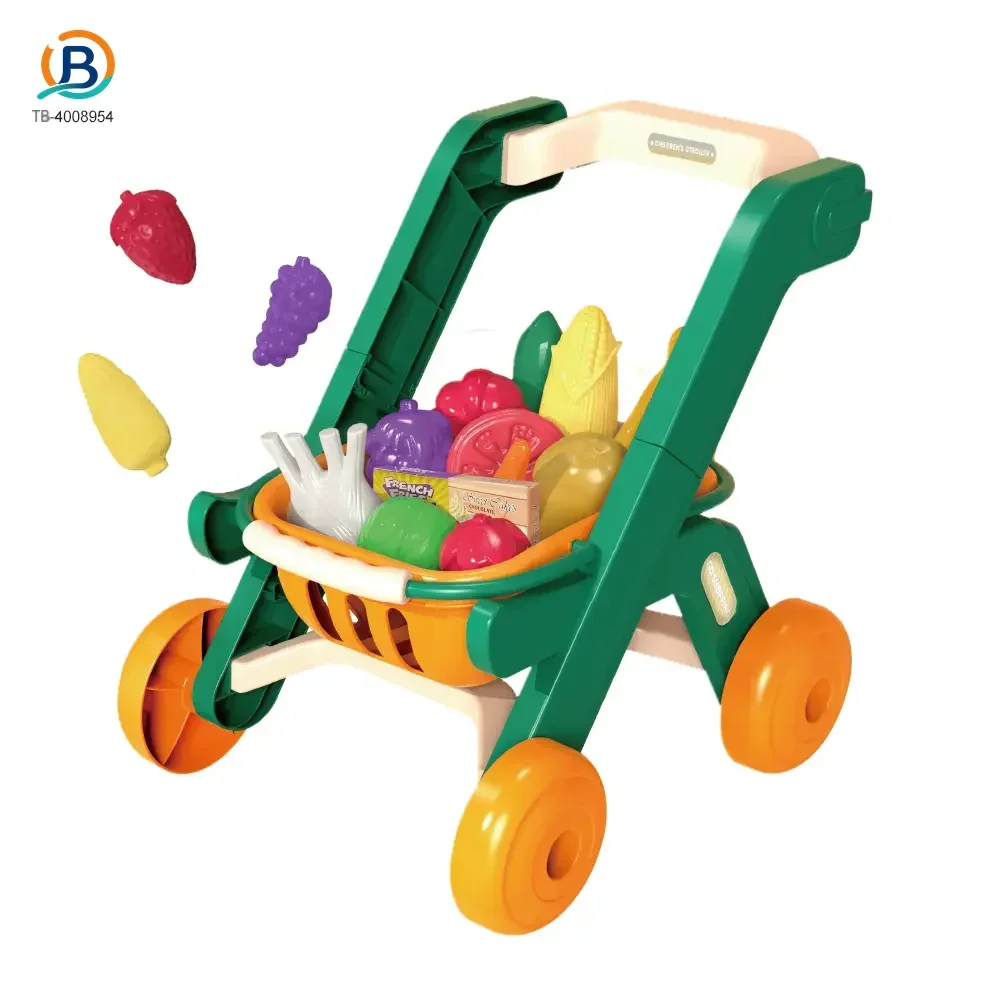 Kids 2-in-1 Shopping Cart Toy with Basket & Play Food Accessories, Role Play, Pretend Play (TB-4008954) — product photograph 1