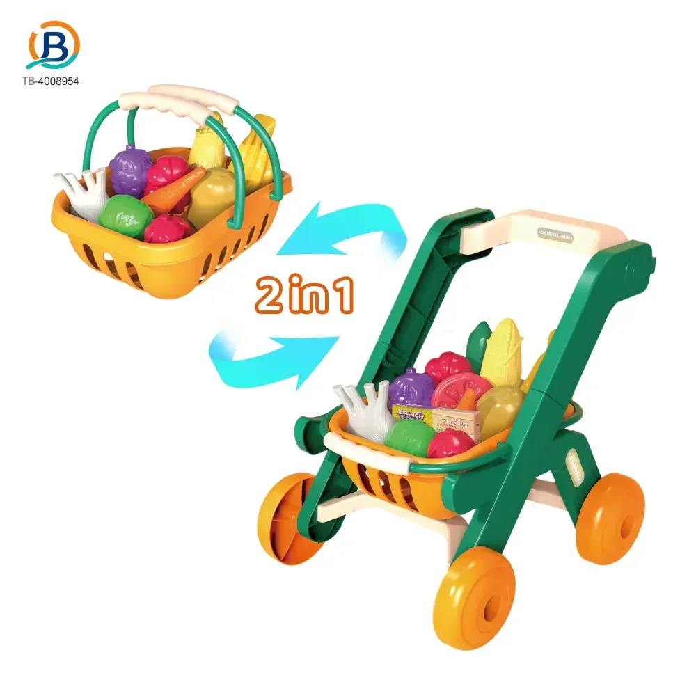 Kids 2-in-1 Shopping Cart Toy with Basket & Play Food Accessories, Role Play, Pretend Play (TB-4008954) — product photograph 2