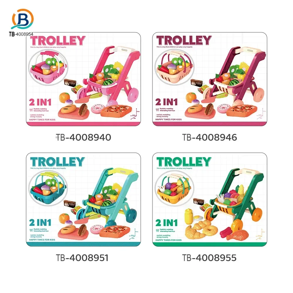 Kids 2-in-1 Shopping Cart Toy with Basket & Play Food Accessories, Role Play, Pretend Play (TB-4008954) — product photograph 5