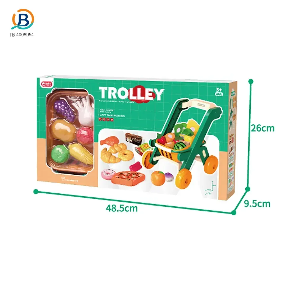 Kids 2-in-1 Shopping Cart Toy with Basket & Play Food Accessories, Role Play, Pretend Play (TB-4008954) — product photograph 6