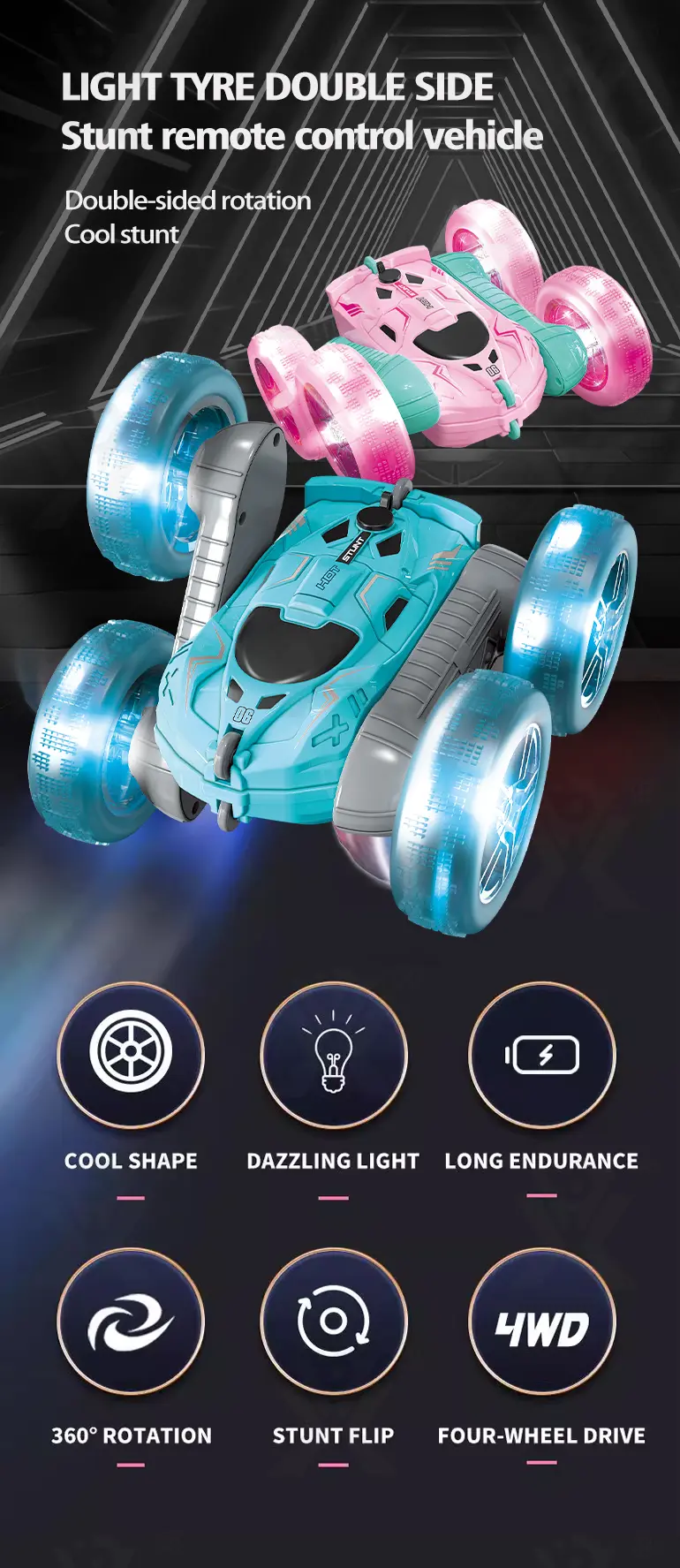 2.4G Remote Control Stunt Car, RC Toy (TB-4937407) — illustrated product details, panel 1
