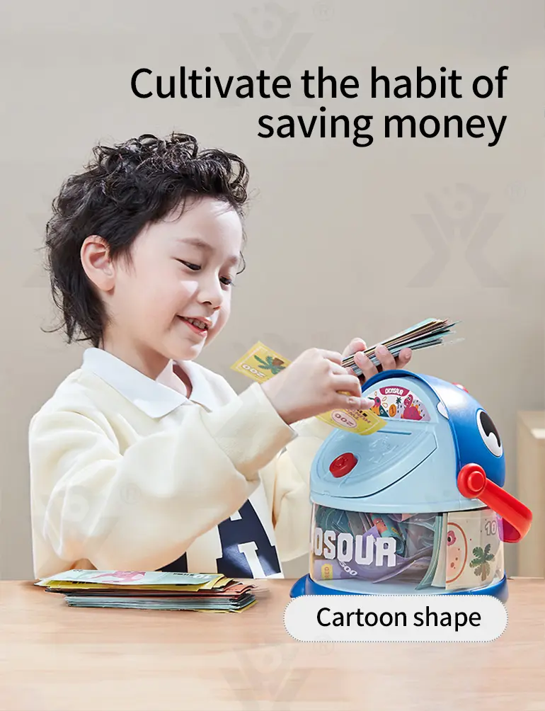 Dinosaur Piggy Bank, Transparent Deposit Box With a Wish Book, ABS Material (TB-3977830) — illustrated product details, panel 2