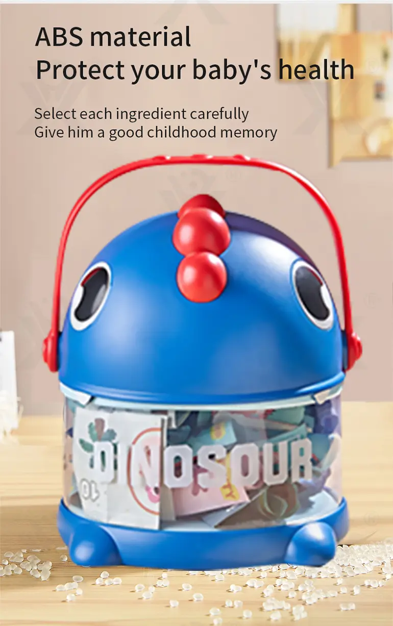 Dinosaur Piggy Bank, Transparent Deposit Box With a Wish Book, ABS Material (TB-3977830) — illustrated product details, panel 5