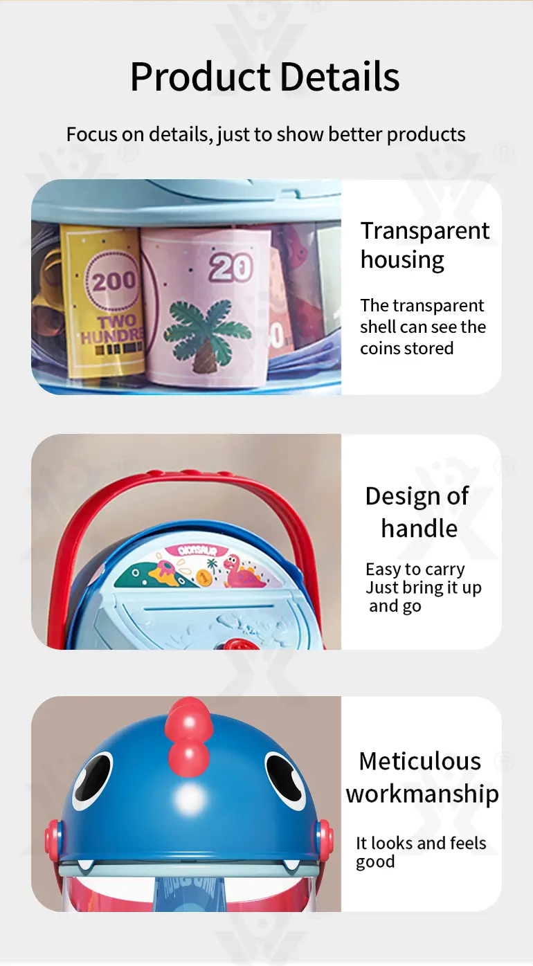Dinosaur Piggy Bank, Transparent Deposit Box With a Wish Book, ABS Material (TB-3977830) — illustrated product details, panel 6