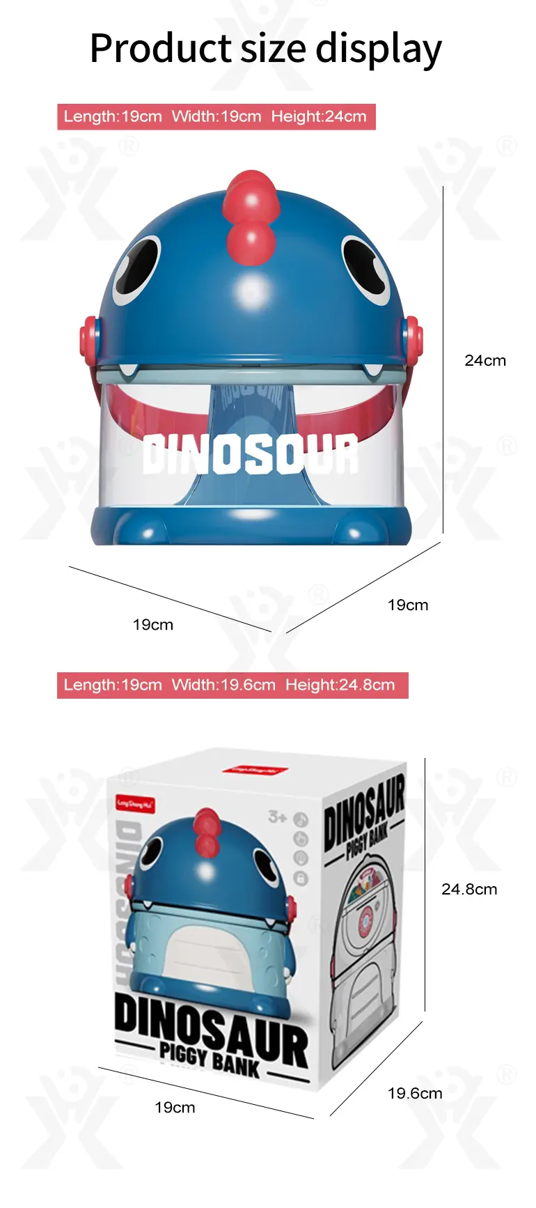 Dinosaur Piggy Bank, Transparent Deposit Box With a Wish Book, ABS Material (TB-3977830) — illustrated product details, panel 8