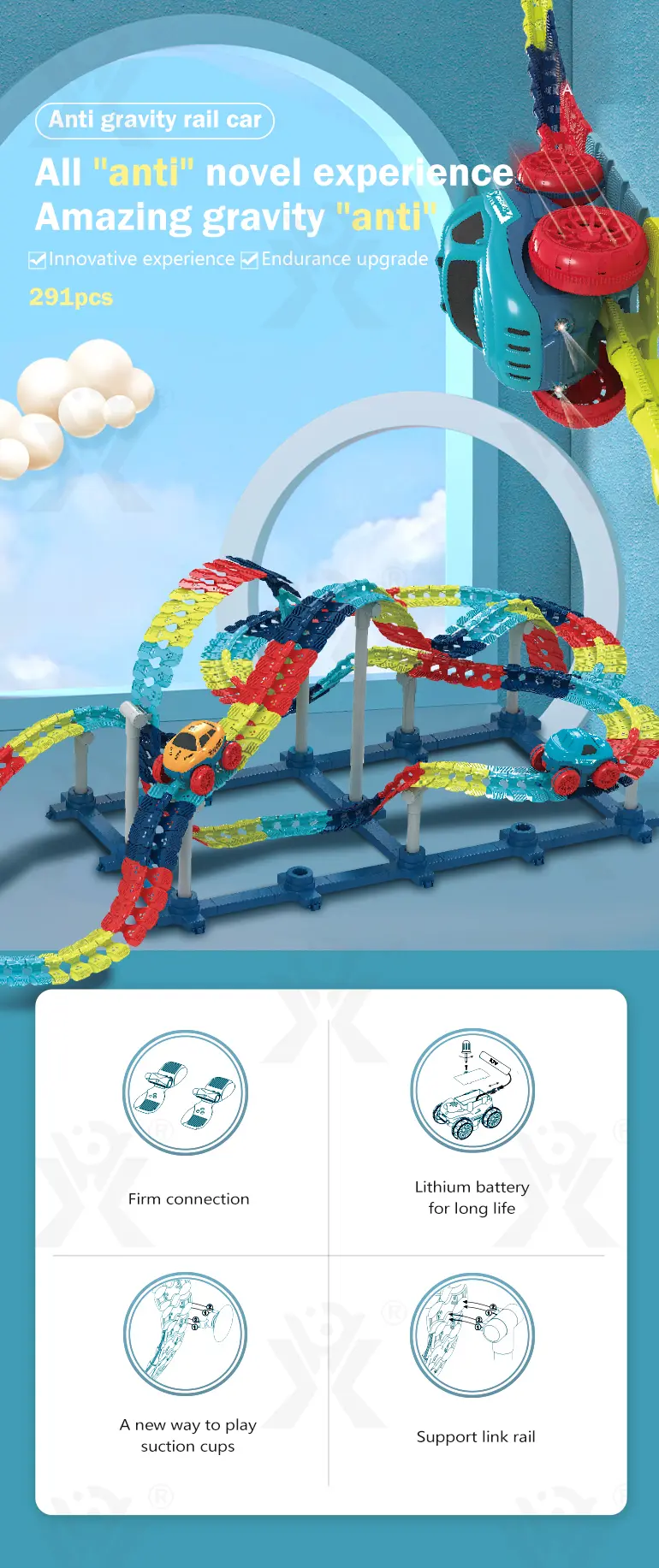 Anti-Gravity Rail Vehicle Toy (TB-2902120) — illustrated product details, panel 1