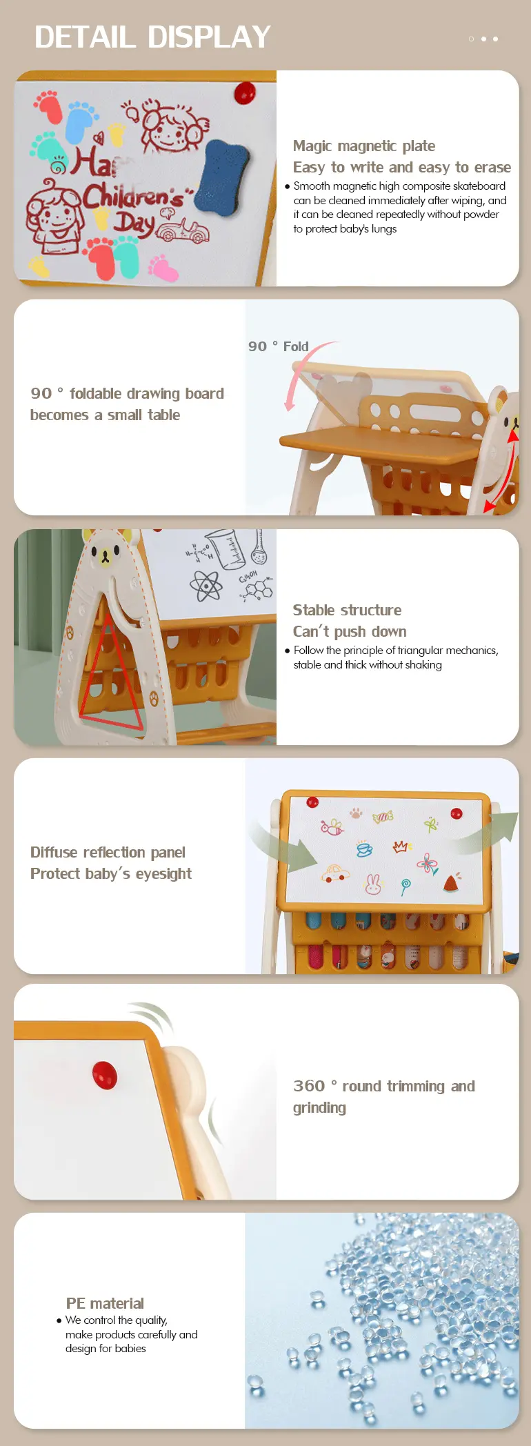 3-in-1 Study Table for Kids, Desk, Drawing Board & Bookshelf (TB-2320339) — illustrated product details, panel 3