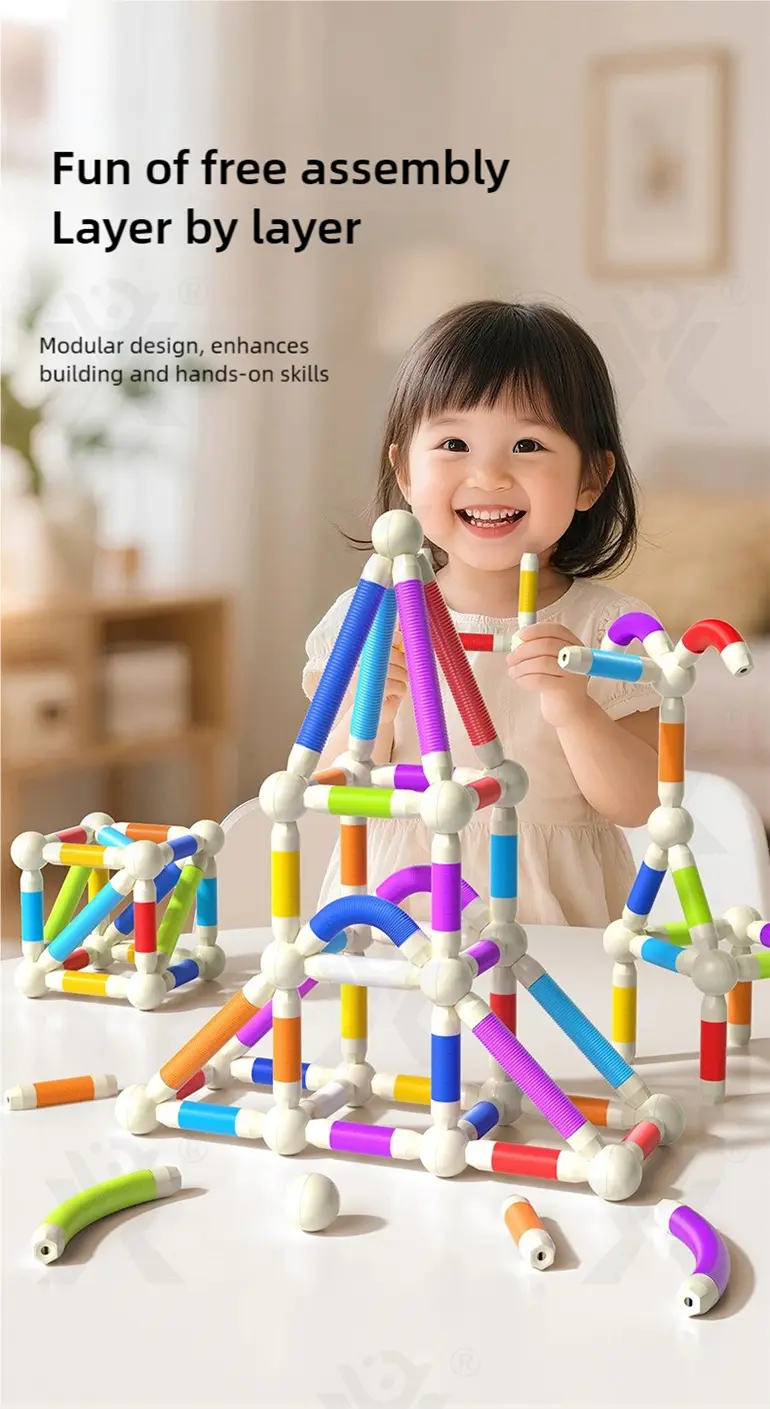Telescopic Magnetic Rod Toys, 720° Rotation, 2D/3D Buildings Available (TB-4990386, TB-4990387) — illustrated product details, panel 1