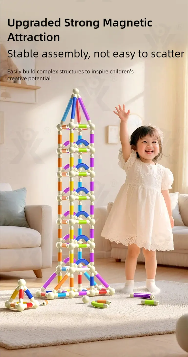 Telescopic Magnetic Rod Toys, 720° Rotation, 2D/3D Buildings Available (TB-4990386, TB-4990387) — illustrated product details, panel 3