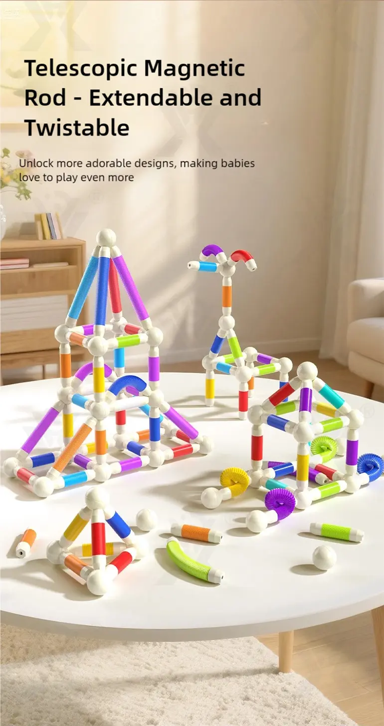 Telescopic Magnetic Rod Toys, 720° Rotation, 2D/3D Buildings Available (TB-4990386, TB-4990387) — illustrated product details, panel 4