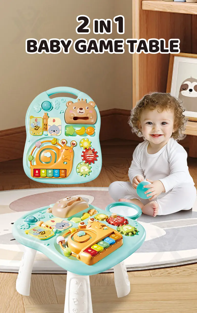 2-in-1 Baby Gaming Table Toy, 8 Activities, Sounds and Lights (TB-4985021) — illustrated product details, panel 1
