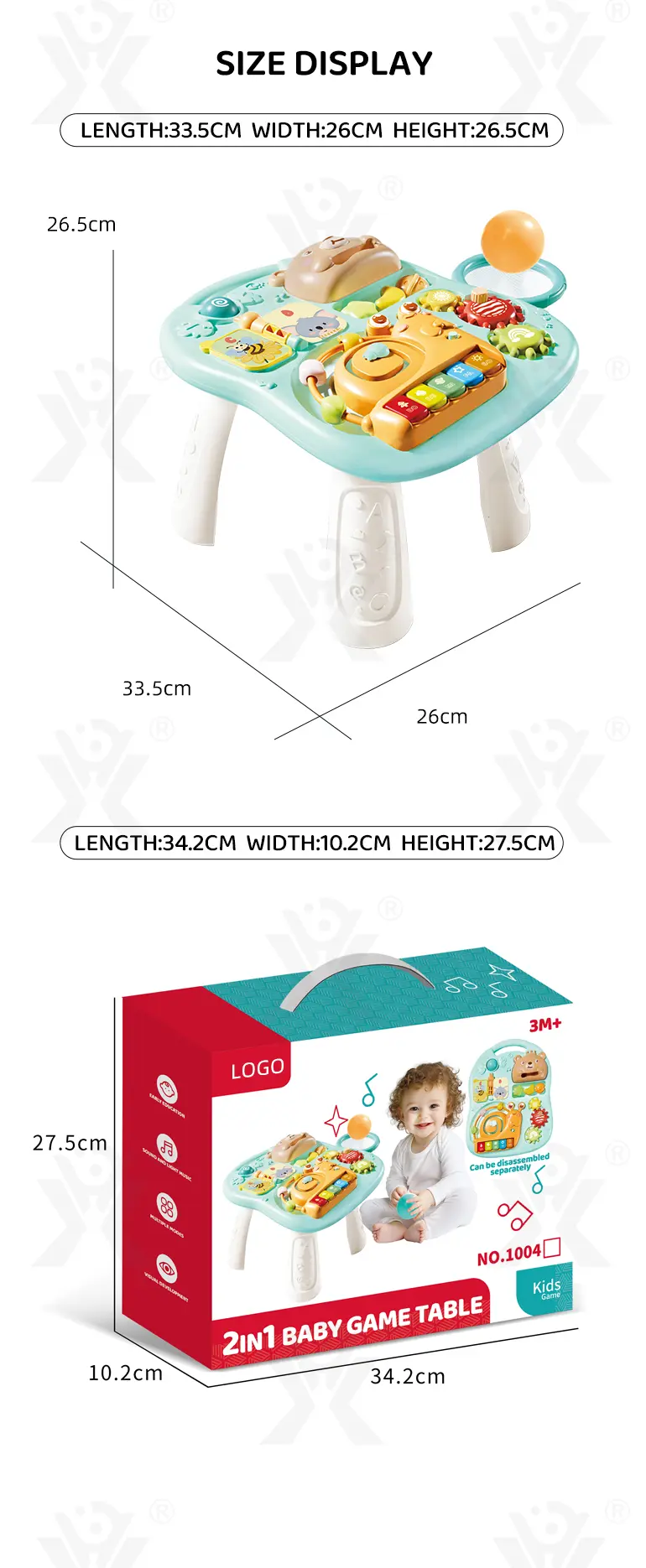 2-in-1 Baby Gaming Table Toy, 8 Activities, Sounds and Lights (TB-4985021) — illustrated product details, panel 8