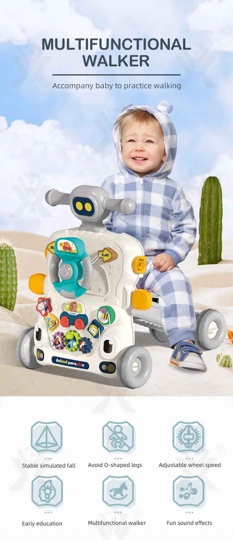 Multifunctional Baby Walker Supplier, 5-in-1, Baby Toy (TB-4156250) — illustrated product details, panel 1