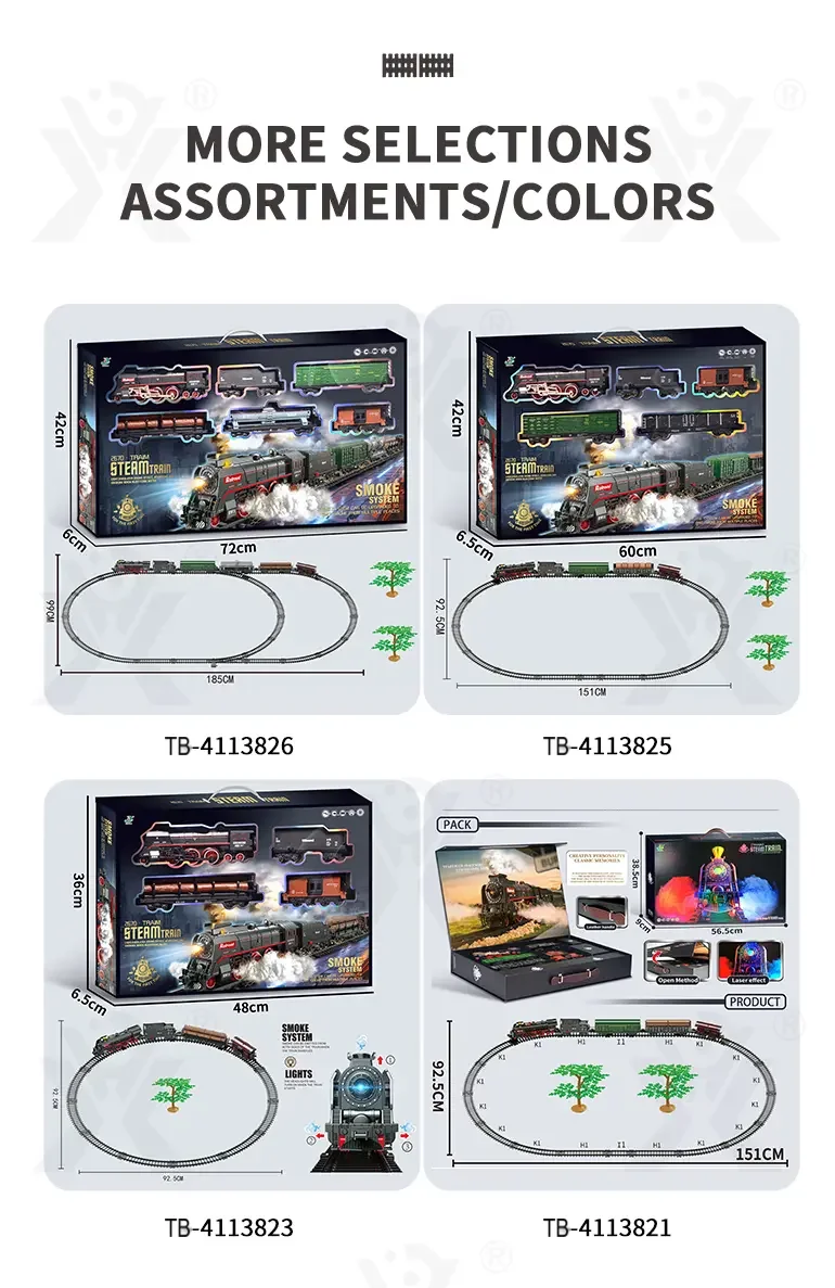 Retro Electric Train Toy, Steam Spray Effect (TB-4113827) — illustrated product details, panel 11