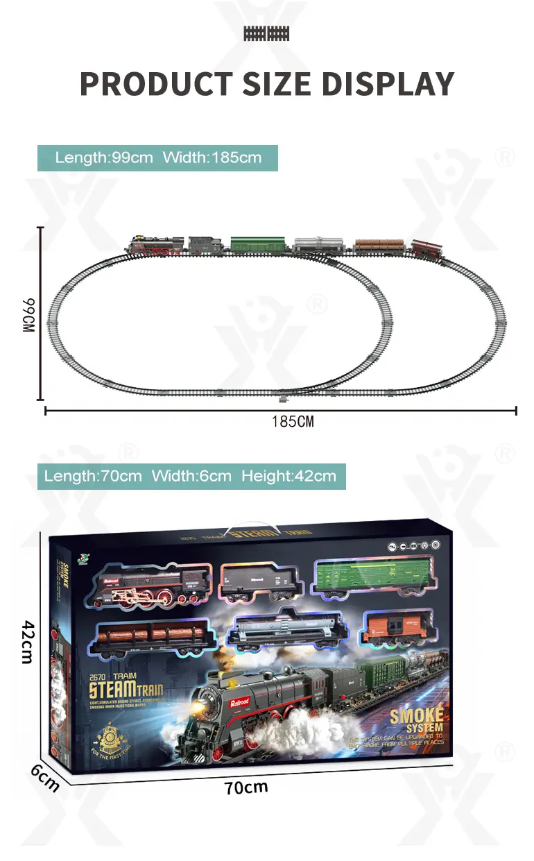 Retro Electric Train Toy, Steam Spray Effect (TB-4113827) — illustrated product details, panel 12