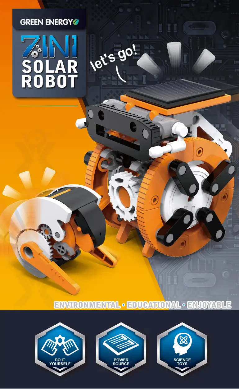 7-in-1 Solar Robot Toy, Solar Powered, Transform to Different Shapes, DIY Funs (TB-3969410) — illustrated product details, panel 1