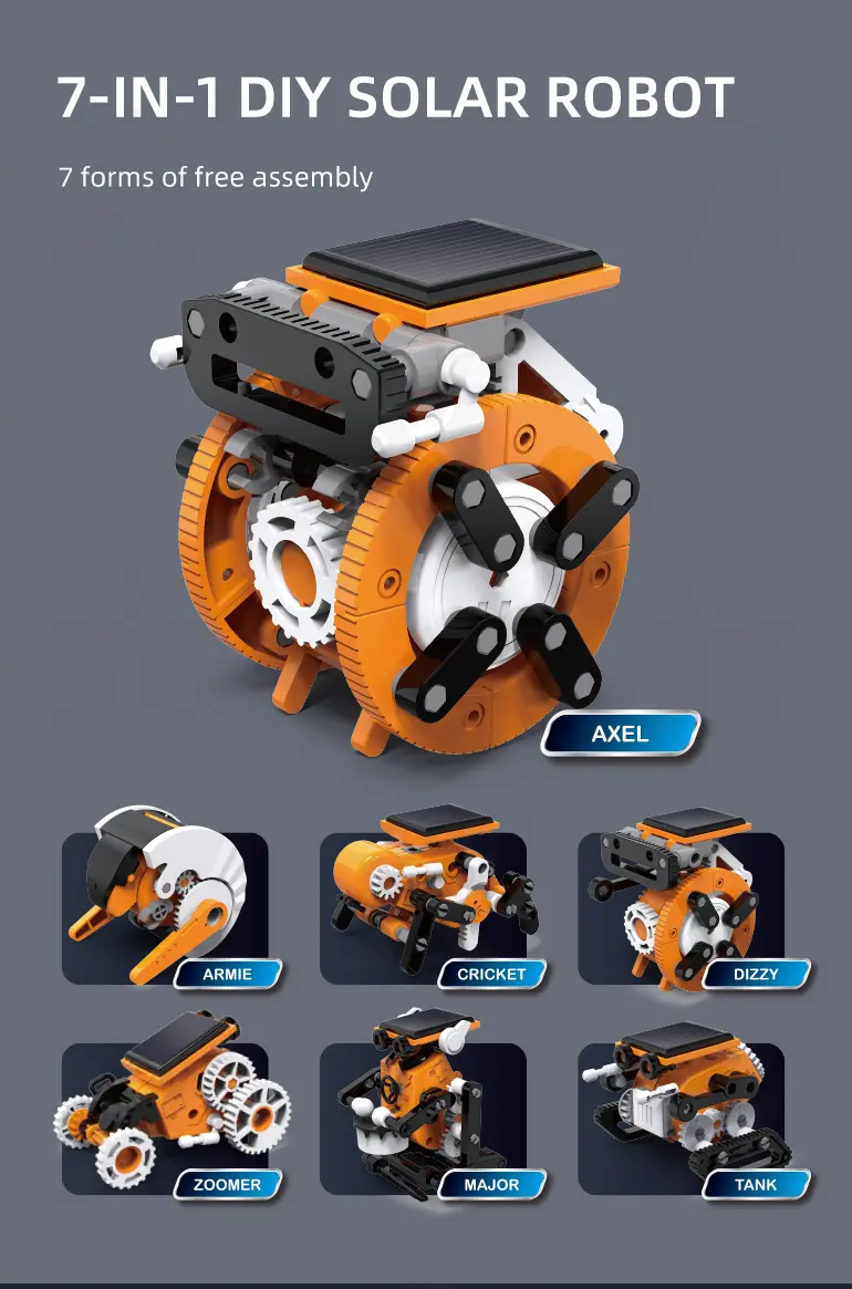 7-in-1 Solar Robot Toy, Solar Powered, Transform to Different Shapes, DIY Funs (TB-3969410) — illustrated product details, panel 2