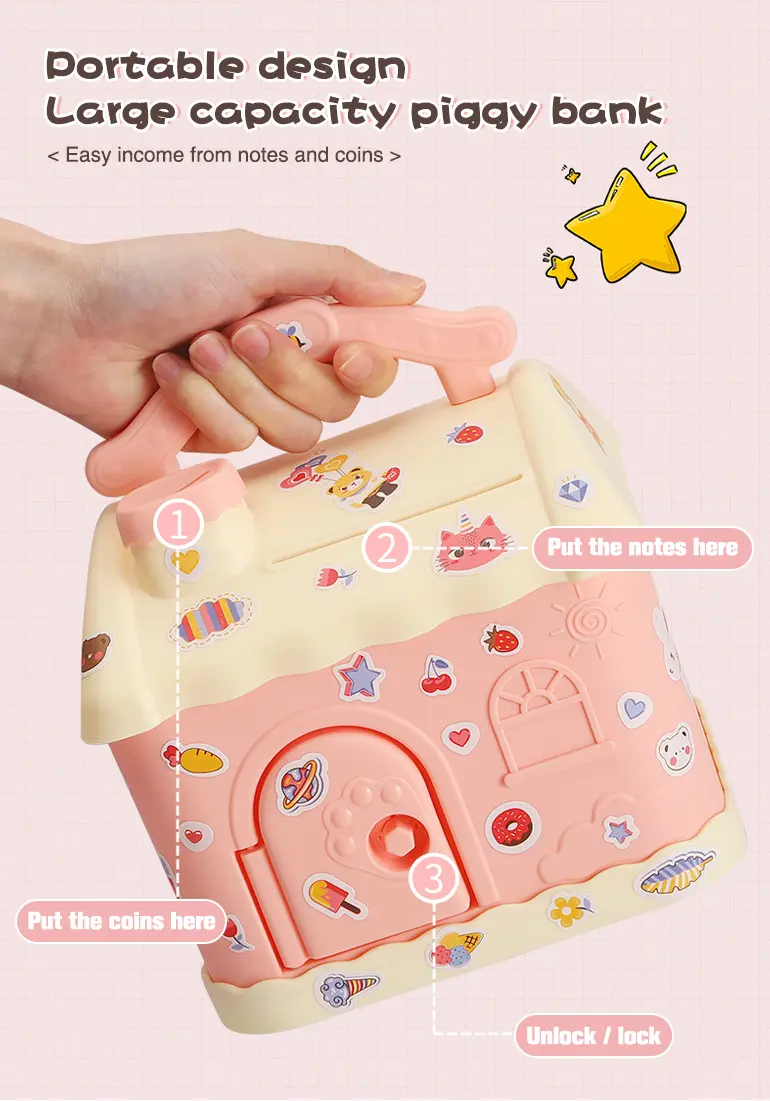 Treasure House Piggy Bank, Portable (TB-2297621) — illustrated product details, panel 3