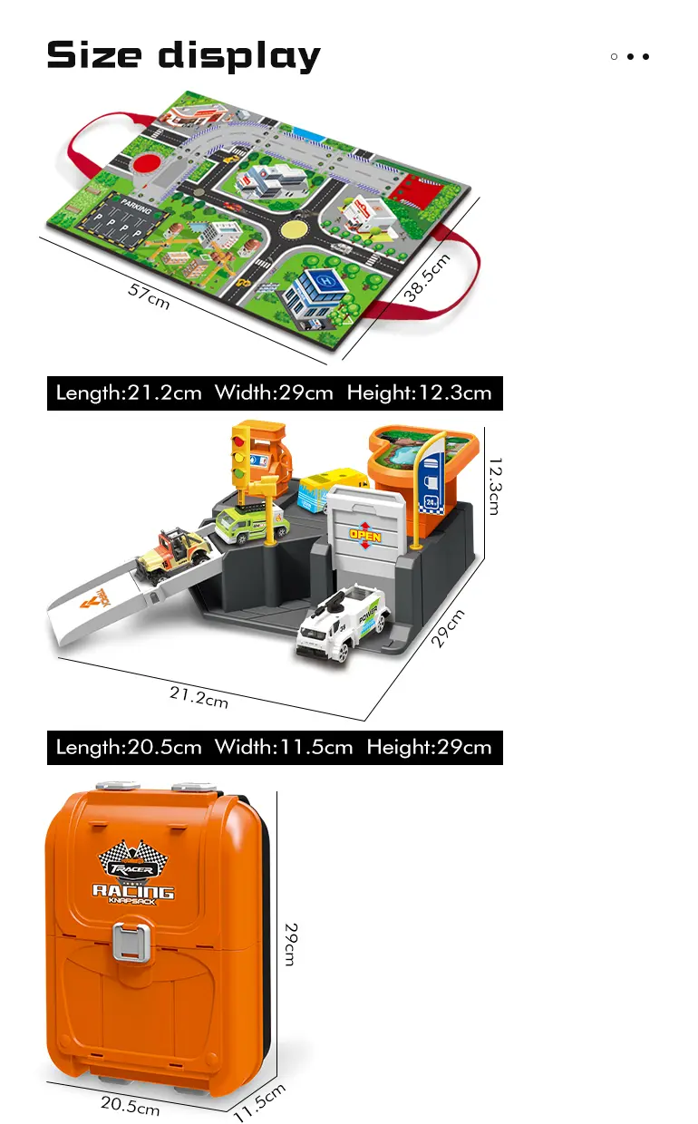 Parking Lot Backpack Toy Set, Diecast Racing (TB-2294523) — illustrated product details, panel 5