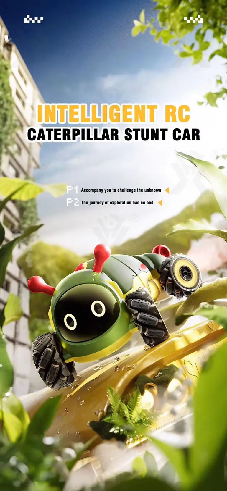 Bionic RC Caterpillar Stunt Cars Simulate the Movement of a Real Caterpillar (TB-4871180) — illustrated product details, panel 1