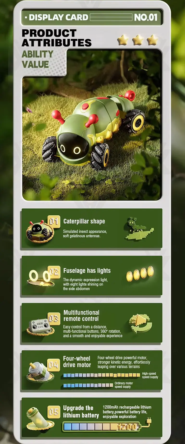 Bionic RC Caterpillar Stunt Cars Simulate the Movement of a Real Caterpillar (TB-4871180) — illustrated product details, panel 2
