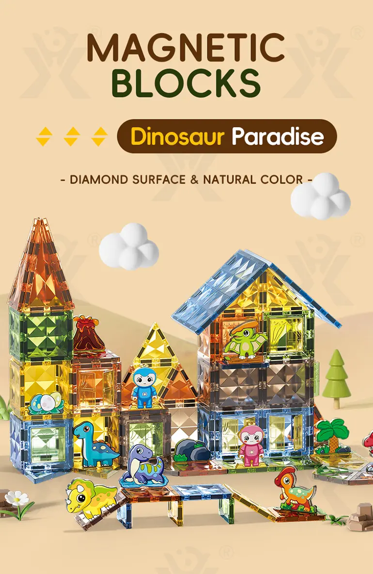 Dinosaur Park Magnetic Tiles Toy (TB-4219345) — illustrated product details, panel 1