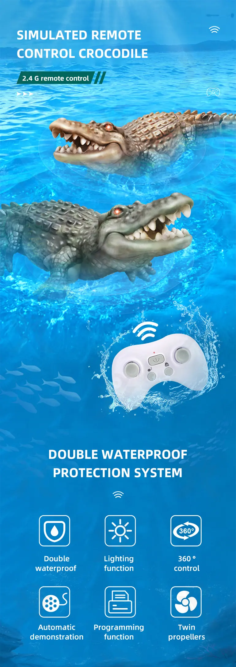 Remote Control Water Crocodile Toy (TB-4475151) — illustrated product details, panel 1