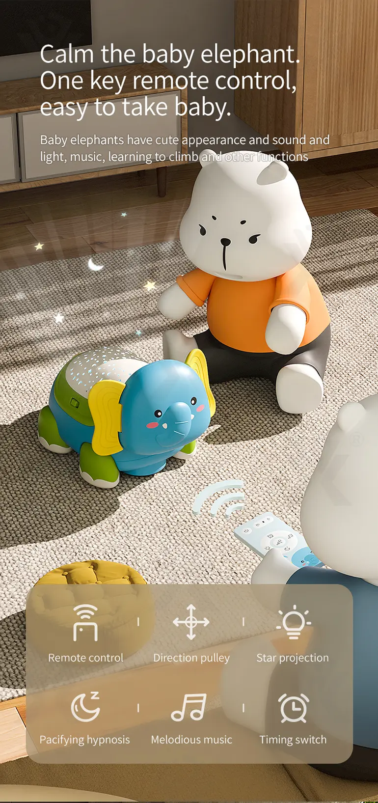 Smart RC Crawling Elephant for Guiding Your Baby to Crawl (TB-4166163) — illustrated product details, panel 1