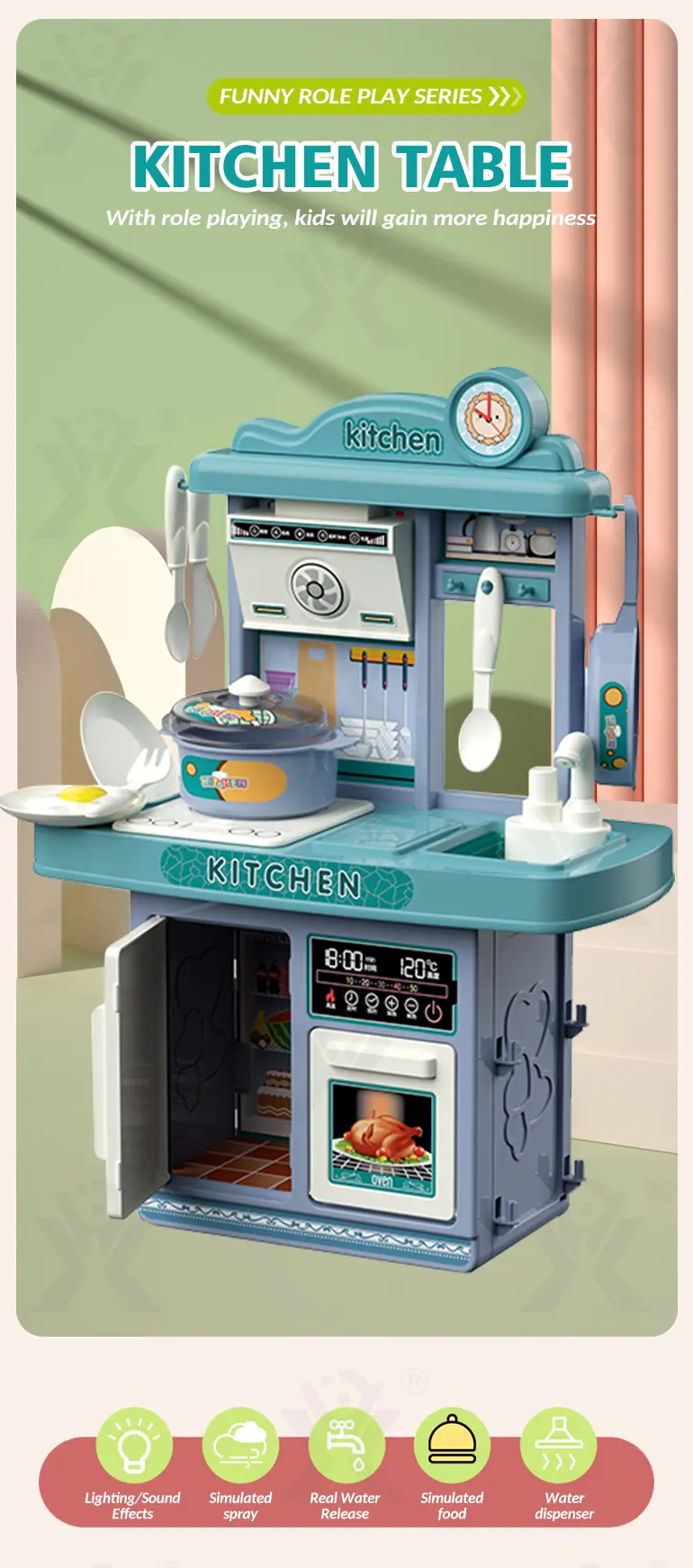 Wholeale Pretend Play Kitchen Toy Kit With Light & Music (TB-2176435) — illustrated product details, panel 1