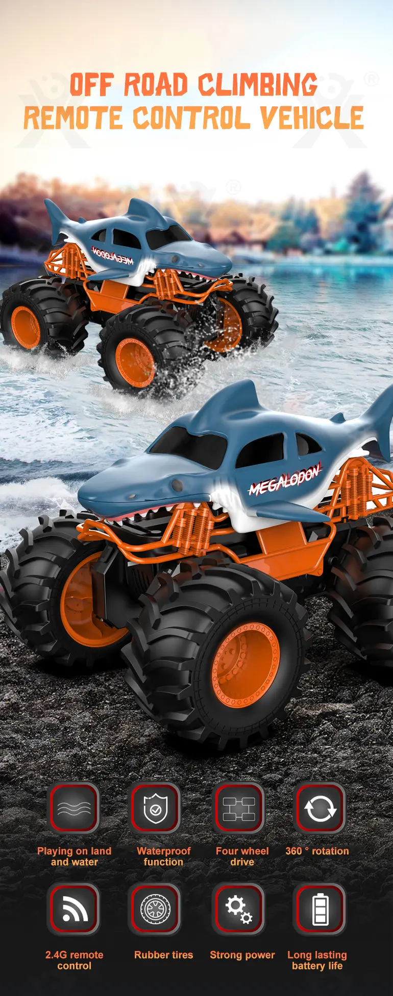 Shark Amphibious Vehicle Toy (TB-4359044) — illustrated product details, panel 1