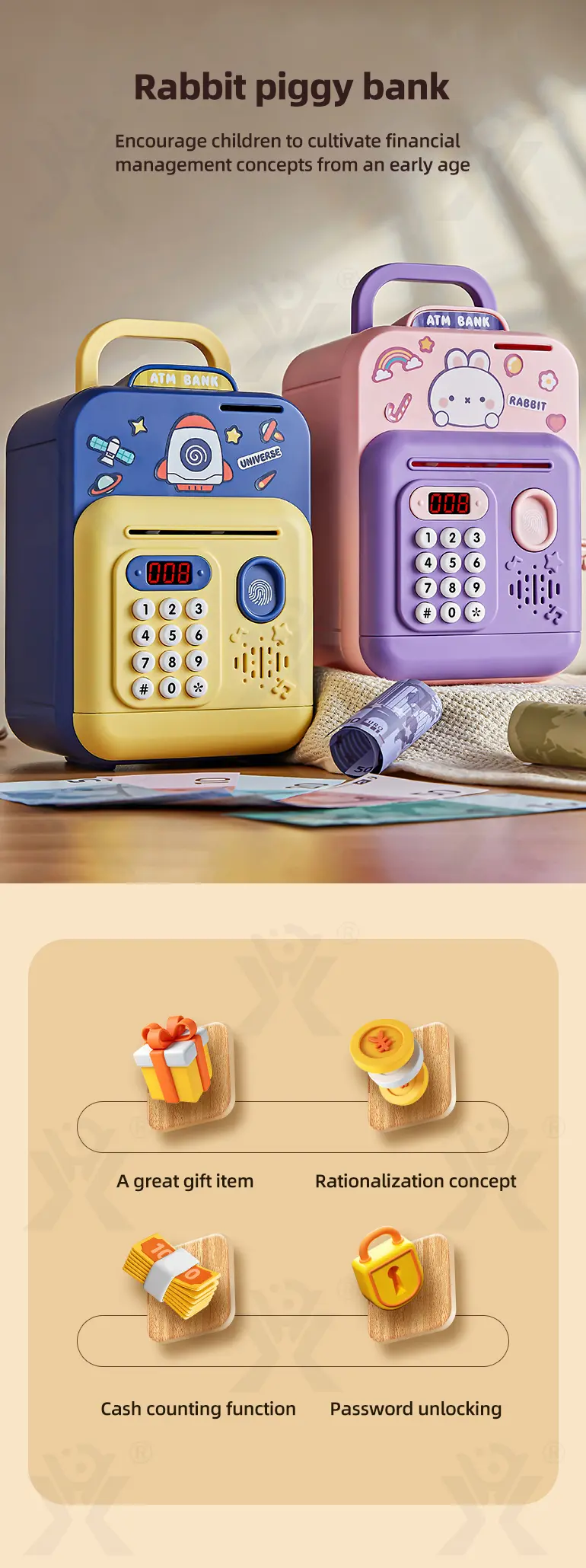 Cute Rabbit Deposit Toys with Intelligent Display (TB-4211377) — illustrated product details, panel 1
