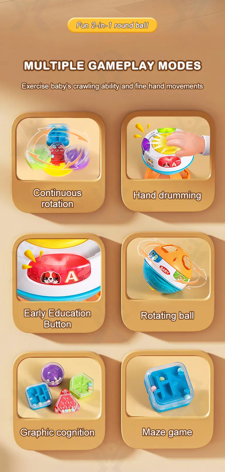 Interactive Crawling Ball Toy With Music and Learning Mode (TB-4460044) — illustrated product details, panel 2