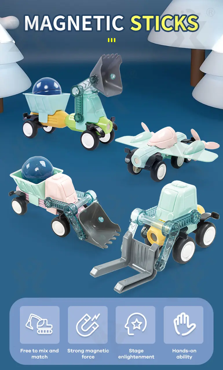 Magnetic Rod Vehicle Toy (TB-4007321) — illustrated product details, panel 1