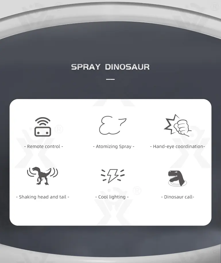 2.4GHz Remote Control Dinosaur Toy with Spray (TB-4169503) — illustrated product details, panel 2