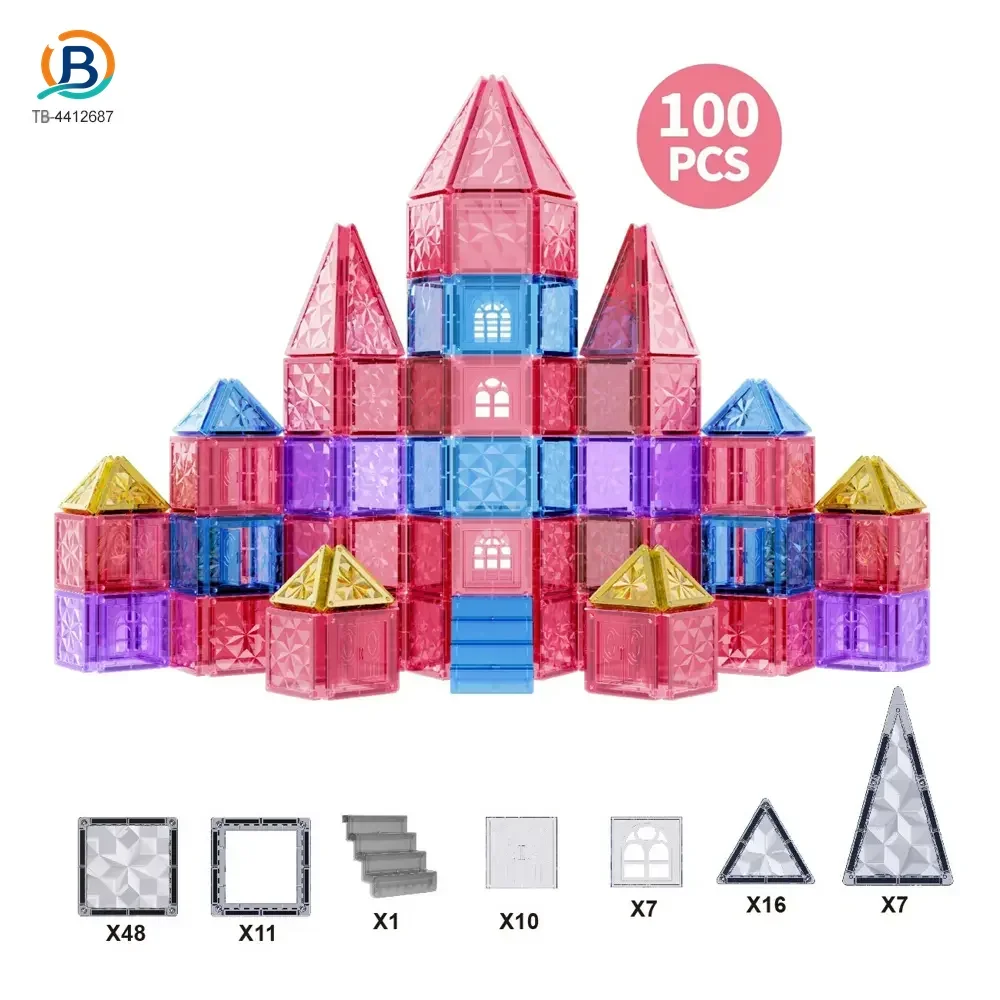 Pink Magnetic Tiles Set 3D Blocks-diy building blocks (TB-4412687) — product photograph 1