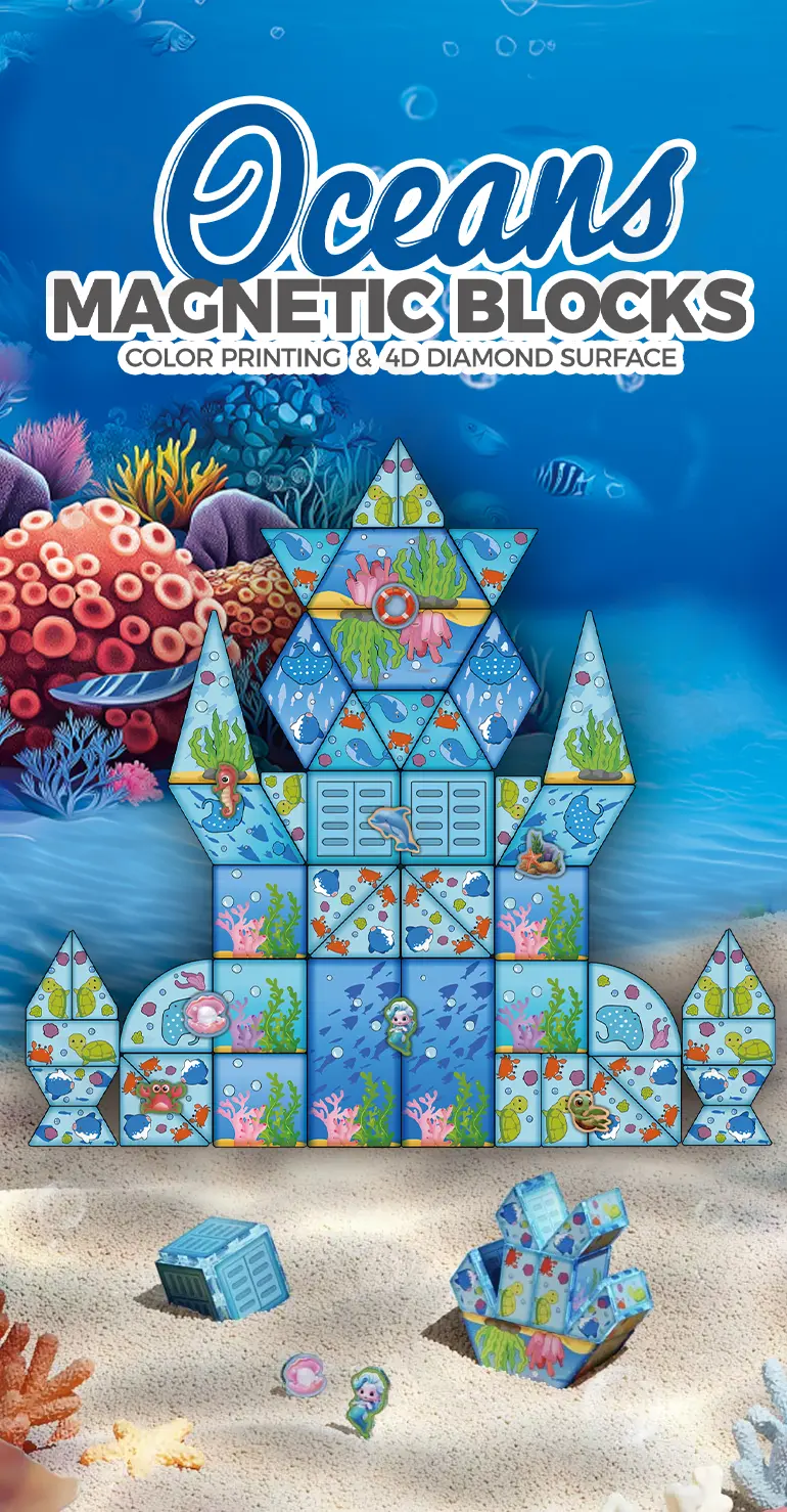 Colorful Ocean Series Magnetic Tile Set (TB-4481008) — illustrated product details, panel 1