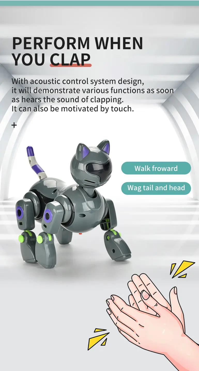 Electric Mechanical Cat Toy with Clap Induction (TB-2015514) — illustrated product details, panel 2