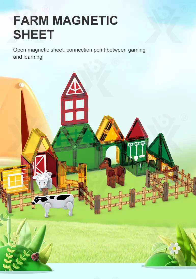 Farm-Themed Magnetic Tiles Toy, Animals-diy Building Blocks (TB-4306635) — illustrated product details, panel 1