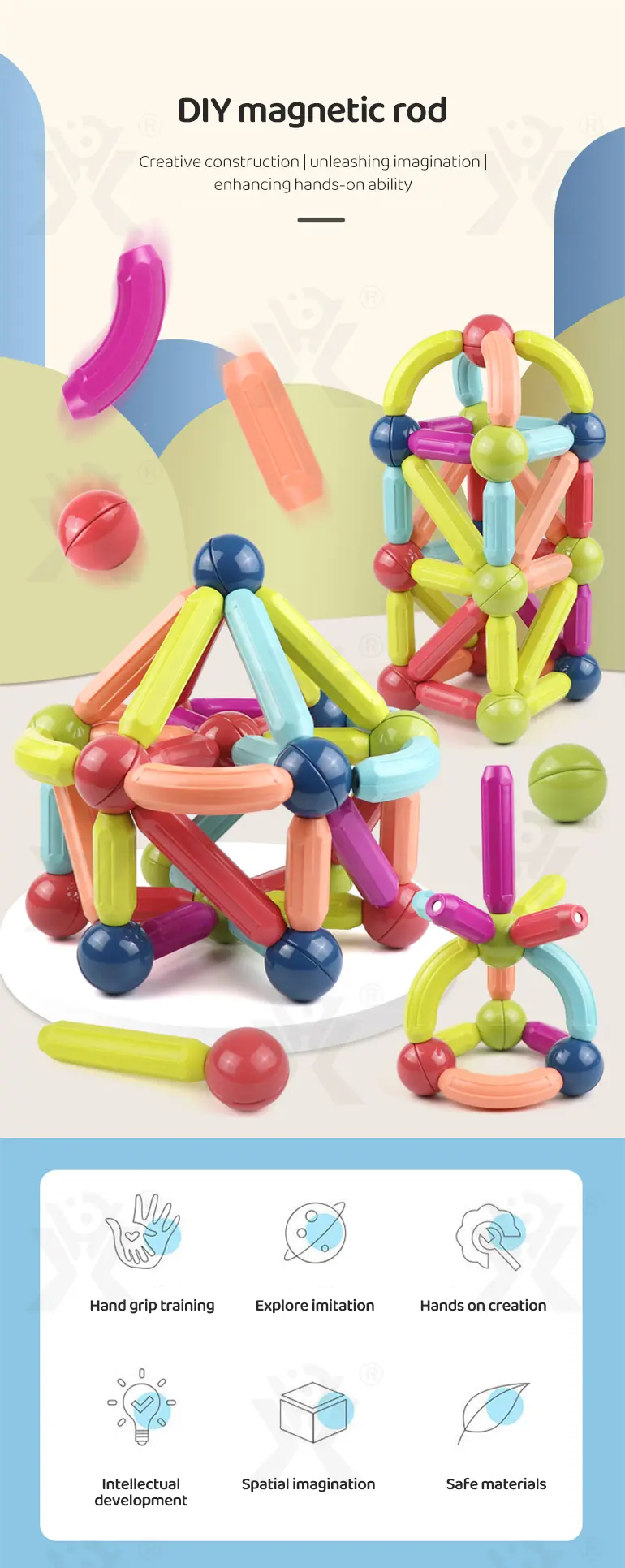 Magnetic Bar Toy with Balls (TB-4136886) — illustrated product details, panel 1
