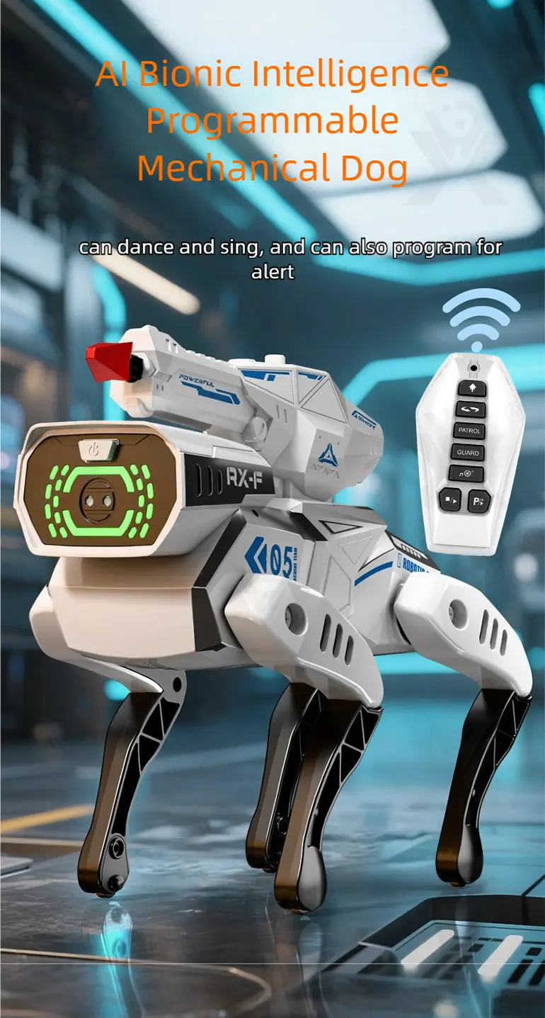 AI Bionic Mechanical Dog Toy with Voice & Dance (TB-5081484) — illustrated product details, panel 1