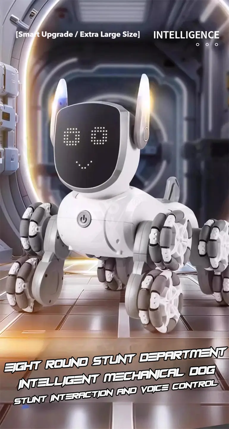 8-Wheeled Robot Dog with Voice & Stunt Features (TB-5058680) — illustrated product details, panel 1